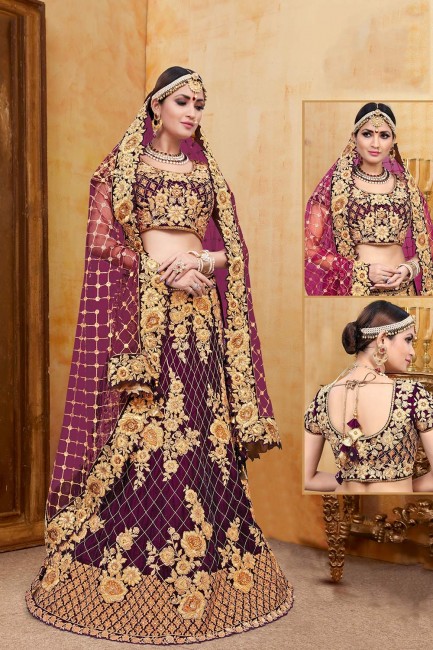 Gorgeous Purple Velvet Bridal Lehenga Choli