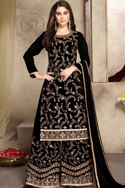 Black Silk Sharara Suits with dupatta