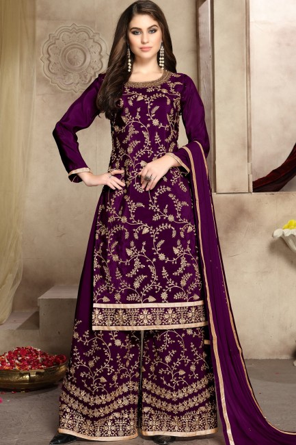 Silk Sharara Suits in Purple with Silk
