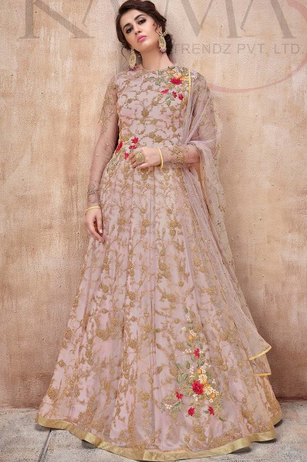 Net Anarkali Suits in Pastel Pink with dupatta