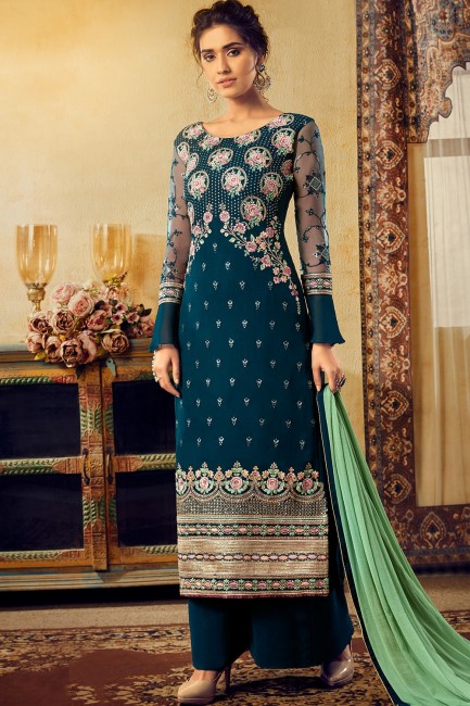 Fascinating Georgette Palazzo Suits in Blue