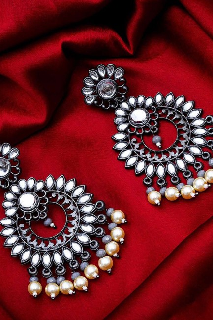 Stones pearls Silver Earrings