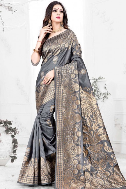 Gorgeous Silk Saree with Weaving in Grey