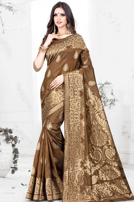 Brown Saree in Silk with Weaving