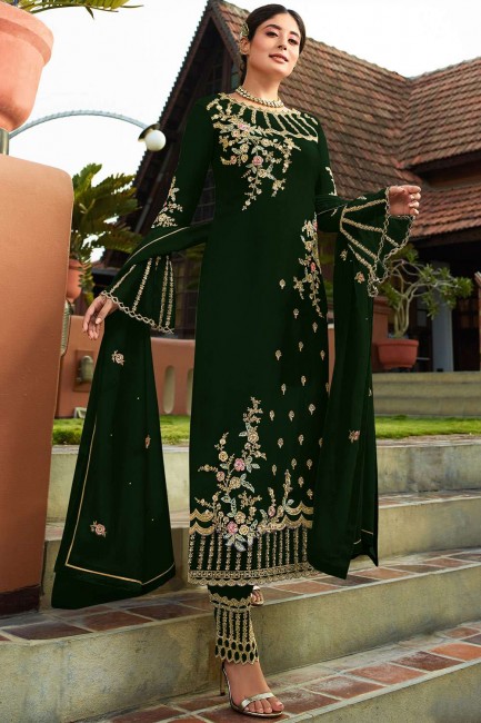 Dark Green Palazzo Suits with Georgette