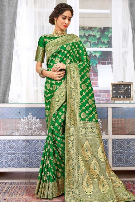 Dazzling Art Silk Green Saree in Weaving