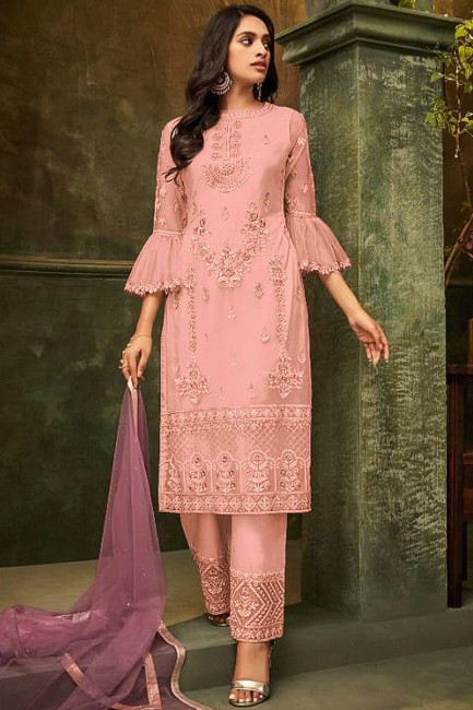 Pink Palazzo Suits in Net with Net