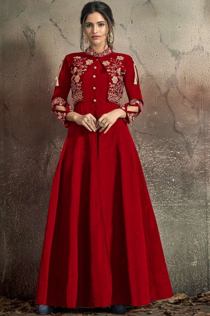 Red Taffeta and art silk Gown Dress