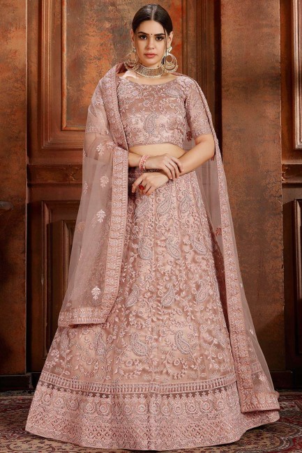 Fashionable Dusty pink Net Lehenga Choli