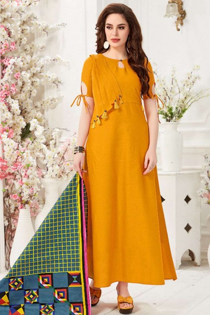 Mustard yellow Cotton Gown Dress