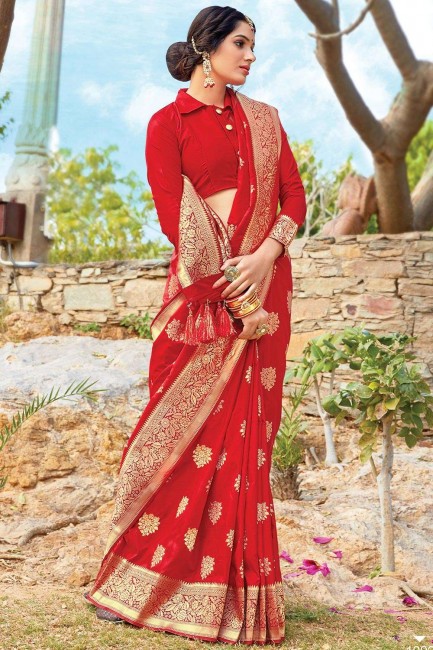 Designer Weaving Art Silk Red Saree Blouse