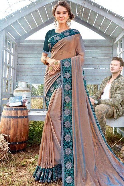 Rose Gold Saree in Embroidered Georgette & Satin