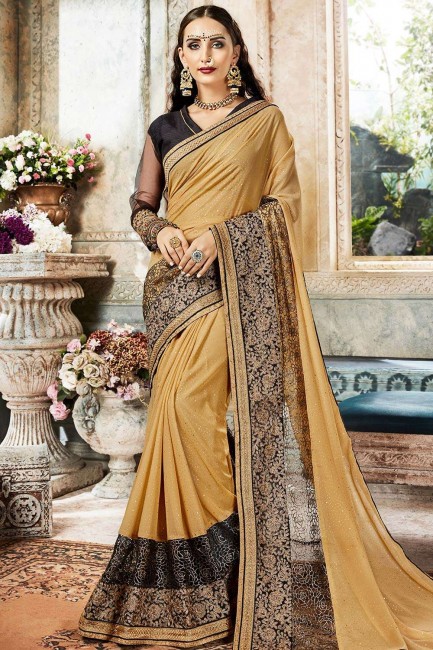 Embroidered Georgette Saree in Beige with Blouse