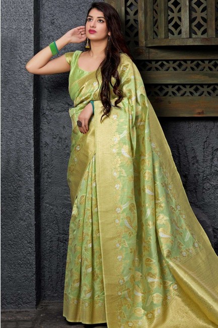 Art Silk Saree in Light Green with Weaving