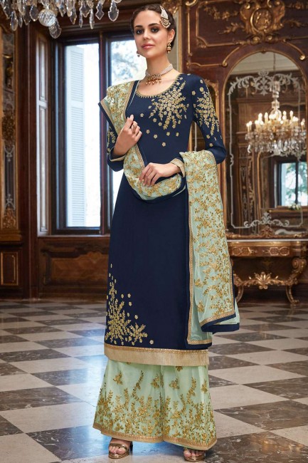 Georgette Palazzo Suits with Georgette in Navy Blue