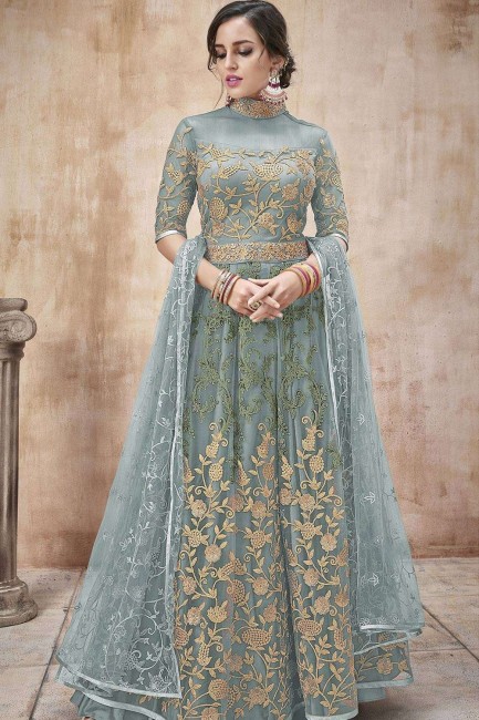Baby Blue Net Anarkali Suits with dupatta