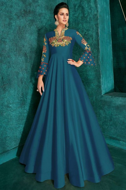 Blue Silk Gown Dress