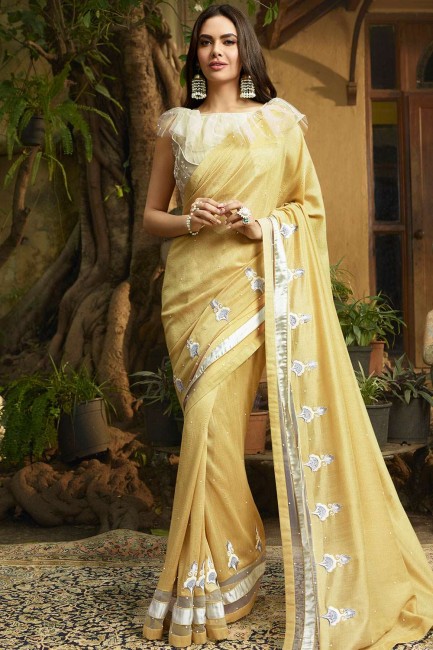 Traditional Yellow Silk Saree with Embroidered