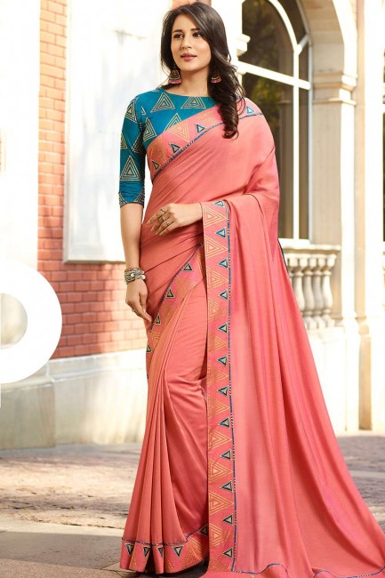 Pink Saree in Silk with Printed