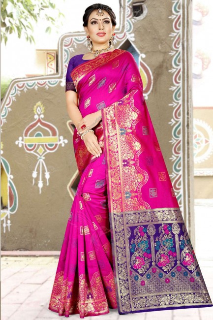Exquisite Rani Pink Art Silk Weaving Saree with Blouse