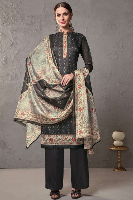 Cotton Palazzo Suits in Black Silk