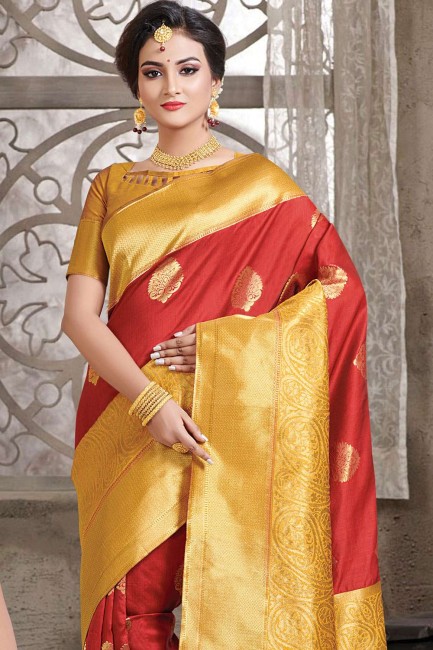 Latest Ethnic Art Silk Saree with Weaving in Red