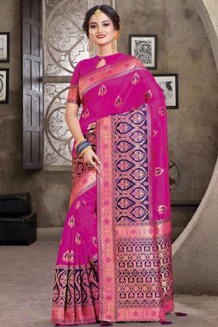 Weaving Saree in Dark Pink Art Silk
