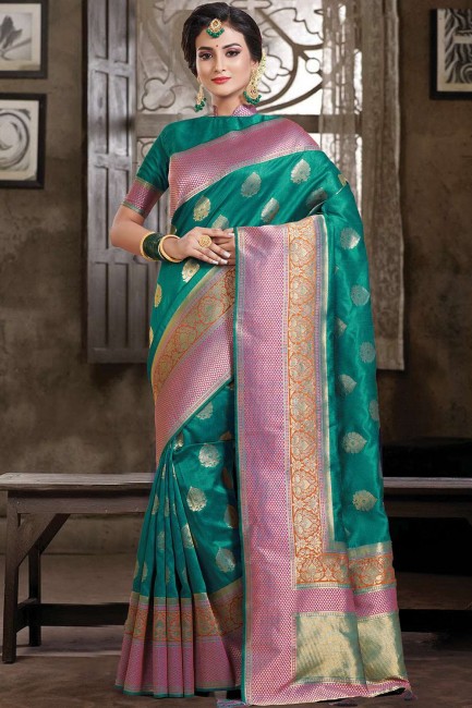 Adorable Art Silk Saree in Teal Green with Weaving