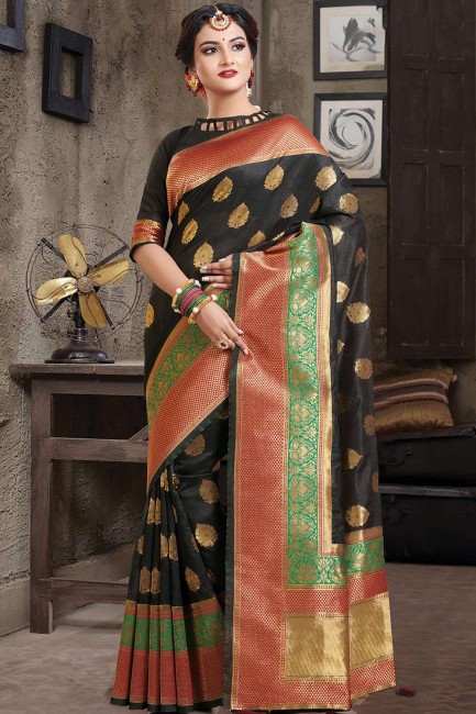 Classy Black Saree with Weaving Art Silk