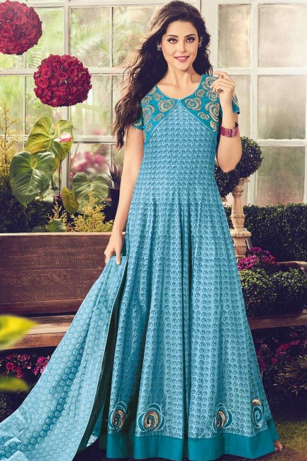 Cotton Blue Anarkali Suits with dupatta