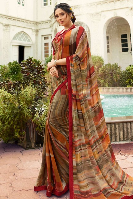 Georgette Saree in Multicolor with Printed