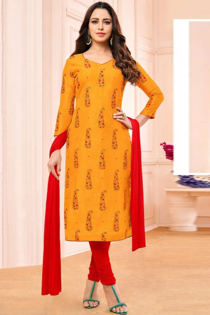 Silk Salwar Kameez in Orange Silk