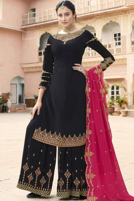 Georgette Sharara Suits in Black with dupatta