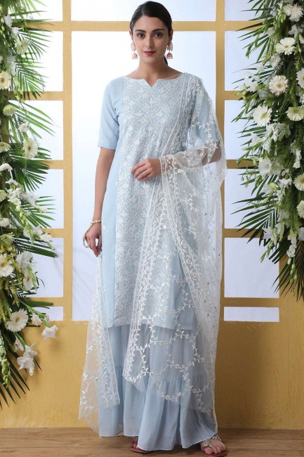 Georgette Light Baby Blue Sharara Suits in Georgette
