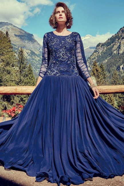 Royal blue Georgette and net Gown Dress