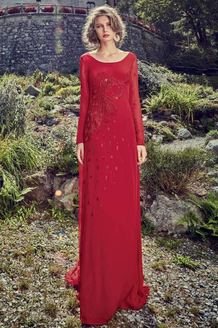 Red Crepe Gown Dress
