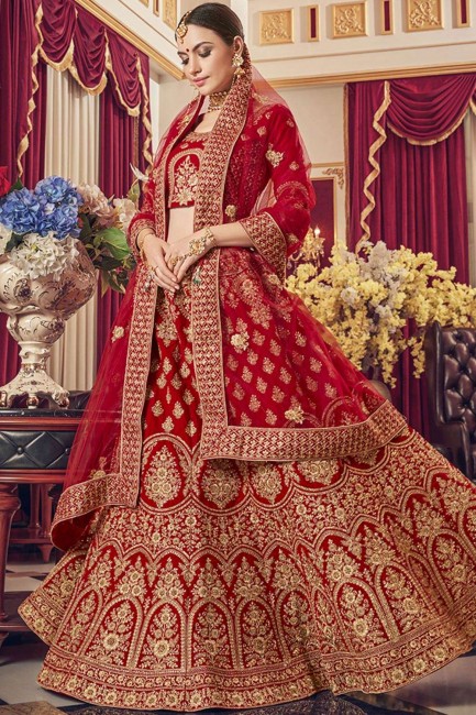 Latest Ethnic Red Satin Bridal Lehenga Choli