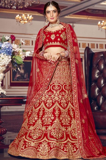 Adorable Red Velvet Bridal Lehenga Choli