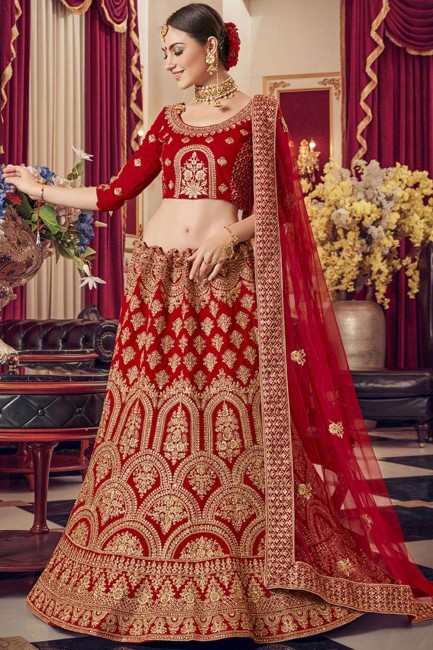 New Red Satin Bridal Lehenga Choli