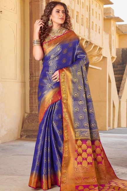 Royal Blue Art Silk Weaving Saree with Blouse