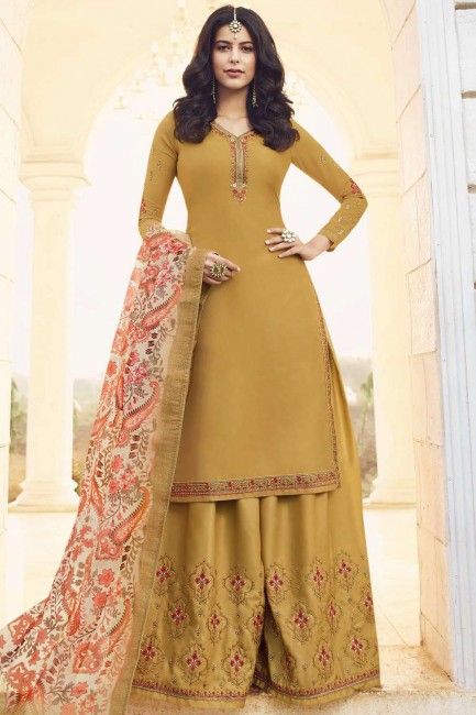 Mustard Yellow Sharara Suits in Georgette