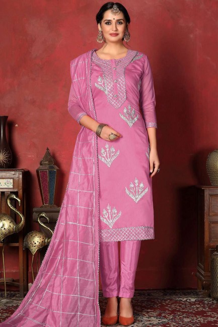 Pink Cotton Straight Pant Straight Pant Suit in Cotton
