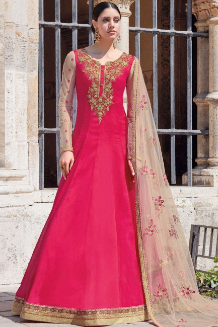Georgette Anarkali Suits in Rani Pink