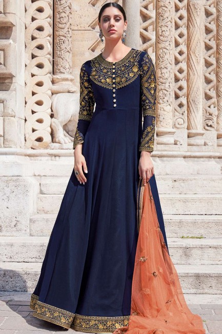 Georgette Anarkali Suits in Navy Blue with dupatta