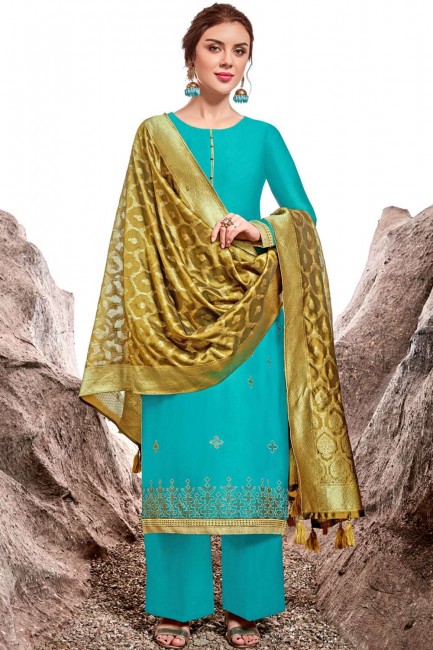 Chanderi Palazzo Suits in Blue