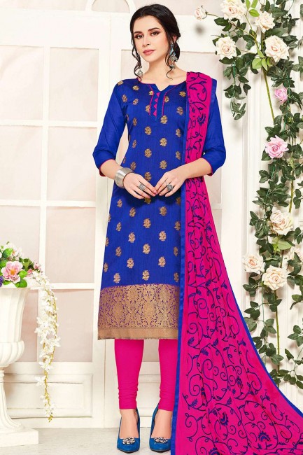 Royal Blue Silk Salwar Kameez in Silk
