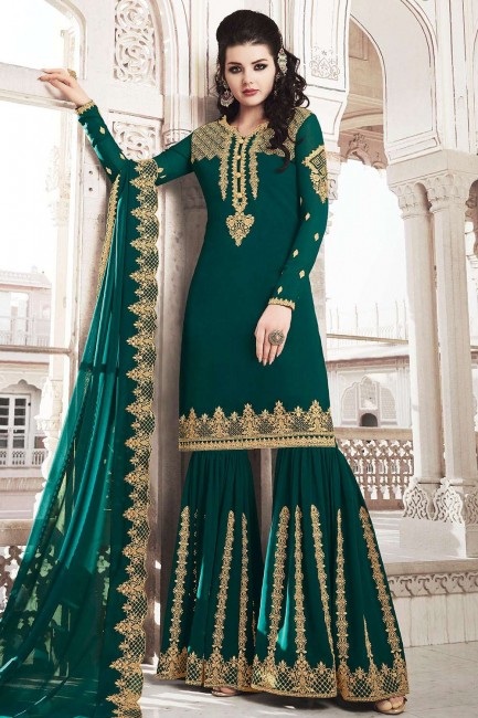 Teal Green Sharara Suits with Georgette