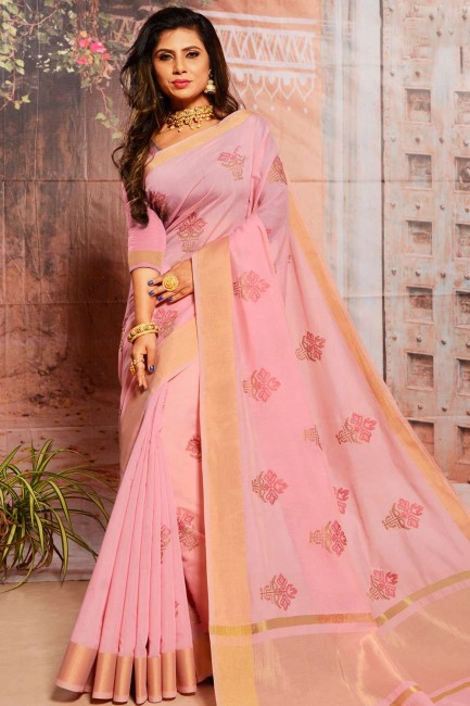 Cotton Saree with Thread in Pink