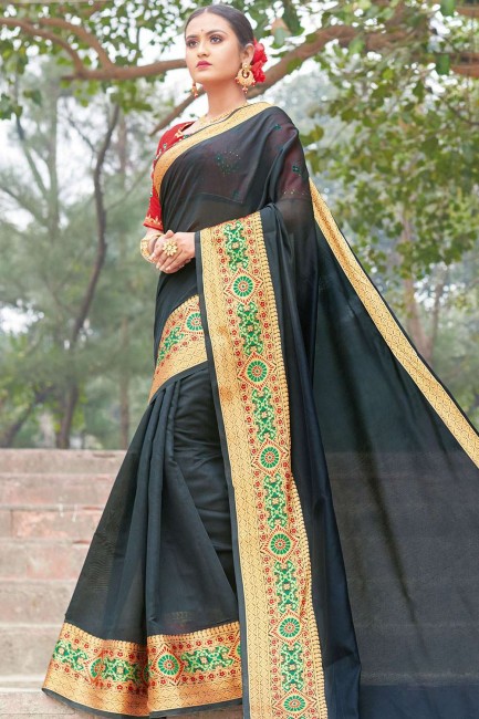 Embroidered Silk Saree in Black