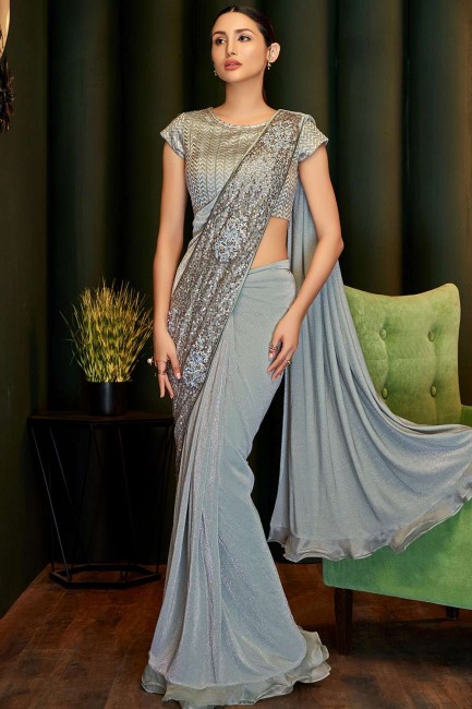 Grey Lycra Saree with Embroidered